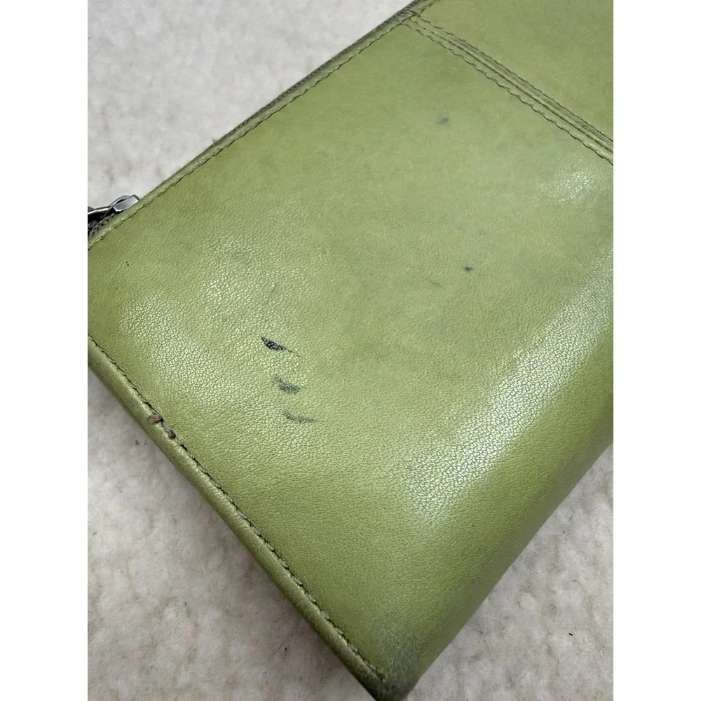 Vintage Y2K Fossil Spring Green Leather Trifold Wallet Organizer Retro 2000s